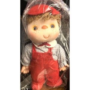 Nanco Boy Doll Yarn Hair Red Overalls Hat 10"  Vintage from Hong Kong